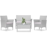 Gartenset 4-Sitzer, Polyrattan Lounge, Gartenmöbel Set, Gartenlounge mit Sofa, Tisch, Hocker, Grau von BIGZZIA