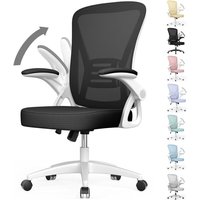 Bigzzia - Bürostuhl Ergonomisch - Bizzia Schreibtischstuhl mit Hochklappbaren Armlehnen - Drehstuhl mit Lendenwirbelstütze - Chefsessel schwarz-weiß von BIGZZIA