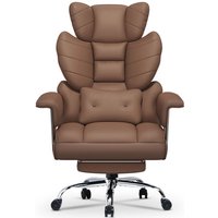 Bürostuhl mit Fußstütze, Großer Chefbürostuhl aus PU-Leder mit Hoher Rückenlehne, Ergonomischer Schreibtischstuhl mit Zusätzlichem Bürostuhl mit Fußstütze, Großer Chefbürostuhl aus PU-Leder mit Hoher Rückenlehne, Ergonomischer Schreibtischstuhl mit Zusätzlichem von BIGZZIA