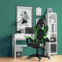 Bigzzia - Gaming Stuhl Ergonomisch Gamer Stühle mit Lendenkissen + Kopfstütze - Gaming Chair Höhenverstellbar Bürostuhl Computerstuhl für Erwachsene von BIGZZIA