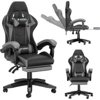 Gaming Stuhl mit Fußstütze - bigzzia PU-Kunstleder Bürostuhl Ergonomisch - Gamer Stuhl Racing PC-Stuhl mit Lendenkissen - Grau Gaming Stuhl mit Fußstütze - bigzzia PU-Kunstleder Bürostuhl Ergonomisch - Gamer Stuhl Racing PC-Stuhl mit Lendenkissen - Grau von BIGZZIA