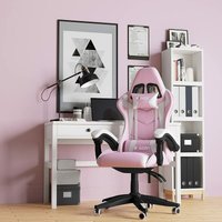 Bigzzia - Gaming-Stuhl – verstellbarer drehbarer Gaming-Renn-Bürostuhl – mit Kissen und verstellbarer Rückenlehne, Pink und Weiß - Pink und Weiß von BIGZZIA