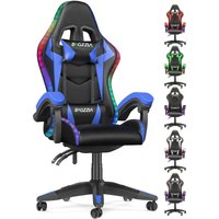 Gaming stuhl led - bigzzia Gaming Stühle RGB - mit Verstellbare Kopfstütze und Lendenwirbelstütze - Gamer stuhl mit Liegefunktion - Blau von BIGZZIA
