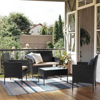 Gartenmöbel Set Bigzzia Polyrattan Lounge Gartengarnitur 2 x Sessel + 1 x Doppelsitz-Sofa + 1 x Tisch + 3 x Kissen, Schwarz - Schwarz von BIGZZIA