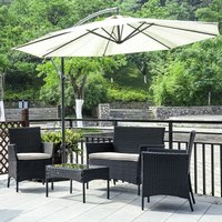 Polyrattan Sitzgruppe 4 Personen mit 2er Sofa, 2 Stühle, Tisch & Sitzkissen wetterfest schwarz/grau Balkonmöbel Bigzzia Gartenmöbel Set von BIGZZIA