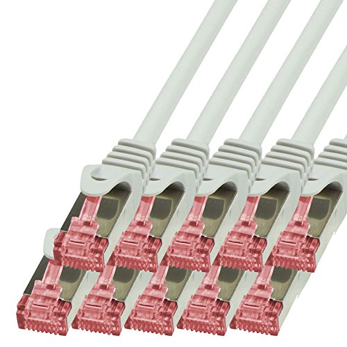 BIGtec LAN Kabel 10 Stück 10m Netzwerkkabel Ethernet Internet Patchkabel CAT.6 grau Gigabit SFTP doppelt geschirmt für Netzwerke Modem Router Switch 2 x RJ45 kompatibel zu CAT.5 CAT.6a CAT.7 Stecker von BIGtec