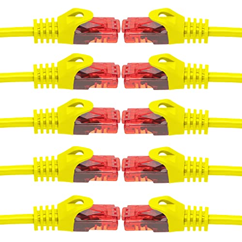 BIGtec - 10 Stück - 1m Gigabit Netzwerkkabel Patchkabel Ethernet LAN DSL Patch Kabel gelb (2x RJ-45 Anschluß, CAT.5e, kompatibel zu CAT.6 CAT.6a CAT.7) 1 Meter von BIGtec