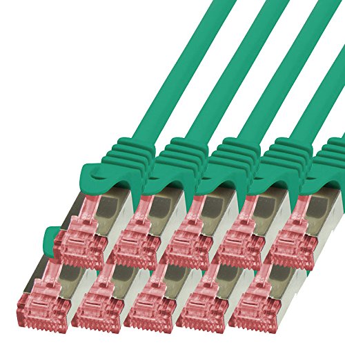 BIGtec LAN Kabel 10 Stück 1m Netzwerkkabel Ethernet Internet Patchkabel CAT.6 grün Gigabit SFTP doppelt geschirmt für Netzwerke Modem Router Switch 2 x RJ45 kompatibel zu CAT.5 CAT.6a CAT.7 Stecker von BIGtec