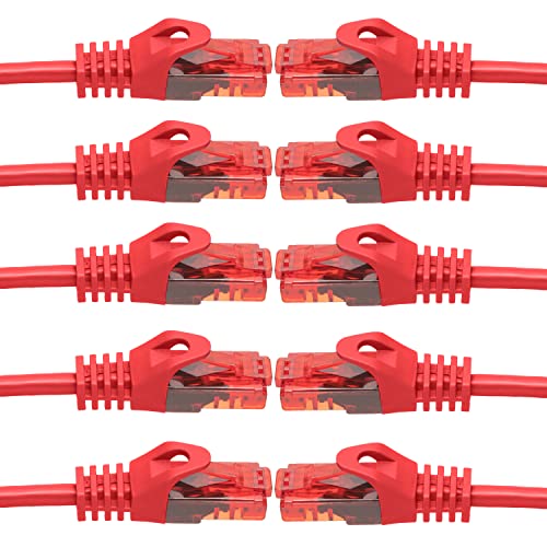 BIGtec - 10 Stück - 20m Gigabit Netzwerkkabel Patchkabel Ethernet LAN DSL Patch Kabel rot (2x RJ-45 Anschluß, CAT.5e, kompatibel zu CAT.6 CAT.6a CAT.7) 20 Meter von BIGtec