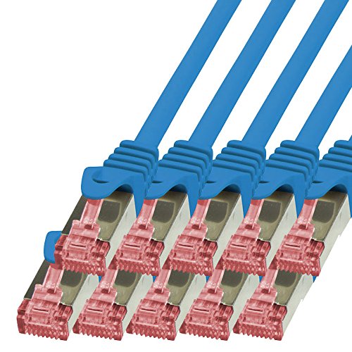 BIGtec LAN Kabel 10 Stück 5m Netzwerkkabel Ethernet Internet Patchkabel CAT.6 blau Gigabit SFTP doppelt geschirmt für Netzwerke Modem Router Switch 2 x RJ45 kompatibel zu CAT.5 CAT.6a CAT.7 Stecker von BIGtec