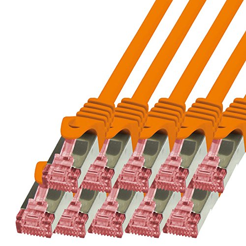 BIGtec Lan Kabel 10 Stück 5m Netzwerkkabel Ethernet Internet Patchkabel CAT.6 orange Gigabit SFTP doppelt geschirmt für Netzwerke Modem Router Switch 2 x RJ45 kompatibel zu CAT.5 CAT.6a CAT.7 Stecker von BIGtec