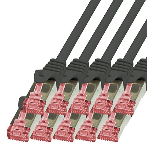 BIGtec LAN Kabel 10 Stück 5m Netzwerkkabel Ethernet Internet Patchkabel CAT.6 schwarz Gigabit SFTP doppelt geschirmt für Netzwerke Modem Router Switch kompatibel zu CAT.5 CAT.6a CAT.7 Stecker von BIGtec