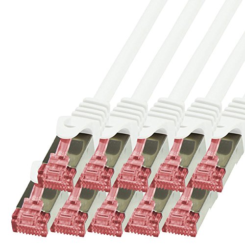 BIGtec Lan Kabel 10 Stück 5m Netzwerkkabel Ethernet Internet Patchkabel CAT.6 weiß Gigabit SFTP doppelt geschirmt für Netzwerke Modem Router Switch 2 x RJ45 kompatibel zu CAT.5 CAT.6a CAT.7 Stecker von BIGtec