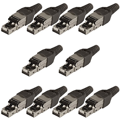 BIGtec 10 Stück RJ45 Stecker Gigabit für Patchkabel Verlegekabel Kabel - werkzeugfreie Montage - geschirmt Ethernet LAN Crimpstecker Netzwerkstecker Steckverbinder Modular plug CAT AWG 22 - AWG27 von BIGtec