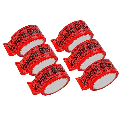 BIGtec 12 Rollen Paketklebeband Vorsicht Glas leise abrollend Klebeband Packband Paketband Verpackungsband Kartonband Standard 66m lang 48mm breit rot Verpackungsmaterial Paket Karton von BIGtec