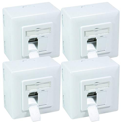 BIGtec 4 x Netzwerkdose Aufputz Unterputz CAT.6a 2 x RJ45 Buchse universal LAN Dose POE PoE+ fähig signalweiß RAL9003 geeignet für Verlegekabel Netzwerk-Kabel CAT8 CAT7 CAT6a CAT6 CAT5 von BIGtec