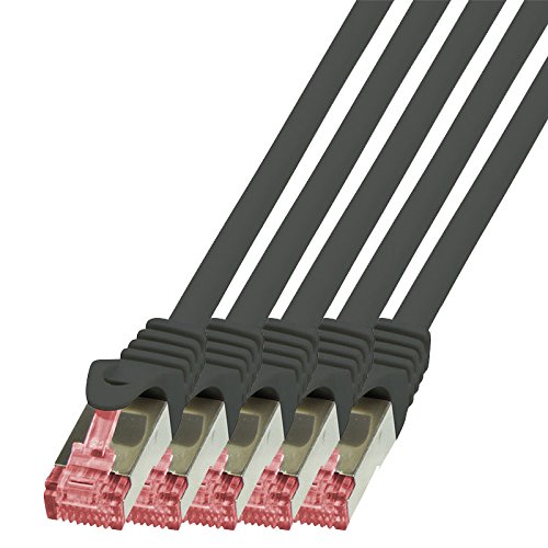 BIGtec LAN Kabel 5 Stück 0,5m Netzwerkkabel Ethernet Internet Patchkabel CAT.6 schwarz Gigabit SFTP doppelt geschirmt für Netzwerke Modem Router Switch kompatibel zu CAT.5 CAT.6a CAT.7 Stecker von BIGtec