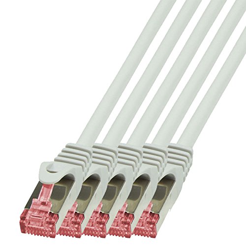 BIGtec LAN Kabel 5 Stück 15m Netzwerkkabel Ethernet Internet Patchkabel CAT.6 grau Gigabit SFTP doppelt geschirmt für Netzwerke Modem Router Switch 2 x RJ45 kompatibel zu CAT.5 CAT.6a CAT.7 Stecker von BIGtec