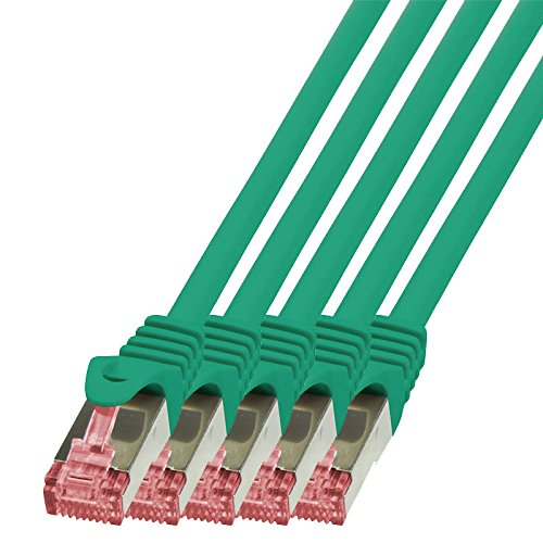 BIGtec LAN Kabel 5 Stück 1m Netzwerkkabel Ethernet Internet Patchkabel CAT.6 grün Gigabit SFTP doppelt geschirmt für Netzwerke Modem Router Switch 2 x RJ45 kompatibel zu CAT.5 CAT.6a CAT.7 Stecker von BIGtec