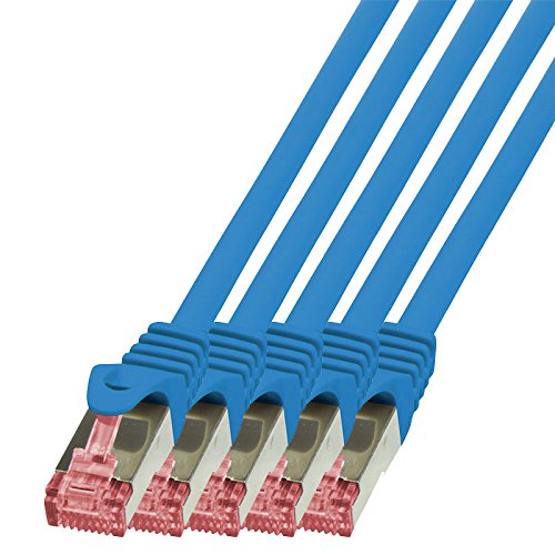 BIGtec Lan Kabel 5 Stück 25m Netzwerkkabel Ethernet Internet Patchkabel CAT.6 blau Gigabit SFTP doppelt geschirmt für Netzwerke Modem Router Switch 2 x RJ45 kompatibel zu CAT.5 CAT.6a CAT.7 Stecker von BIGtec