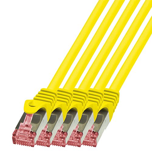 BIGtec LAN Kabel 5 Stück 2m Netzwerkkabel Ethernet Internet Patchkabel CAT.6 gelb Gigabit SFTP doppelt geschirmt für Netzwerke Modem Router Switch 2 x RJ45 kompatibel zu CAT.5 CAT.6a CAT.7 Stecker von BIGtec