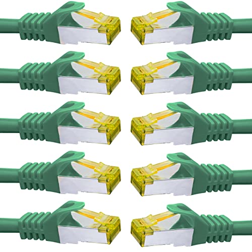 BIGtec LAN Kabel 10 Stück 0,5m Netzwerkkabel CAT7 Ethernet Internet Patchkabel CAT.7 grün Gigabit doppelt geschirmt Netzwerke Router Switch 2 x Stecker RJ45 kompatibel zu CAT.5 CAT.6 CAT.6a CAT.8 von BIGtec