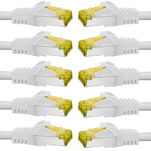 BIGtec LAN Kabel 10 Stück 0,5m Netzwerkkabel CAT7 Ethernet Internet Patchkabel CAT.7 weiß Gigabit doppelt geschirmt Netzwerke Router Switch 2 x Stecker RJ45 kompatibel zu CAT.5 CAT.6 CAT.6a CAT.8 von BIGtec