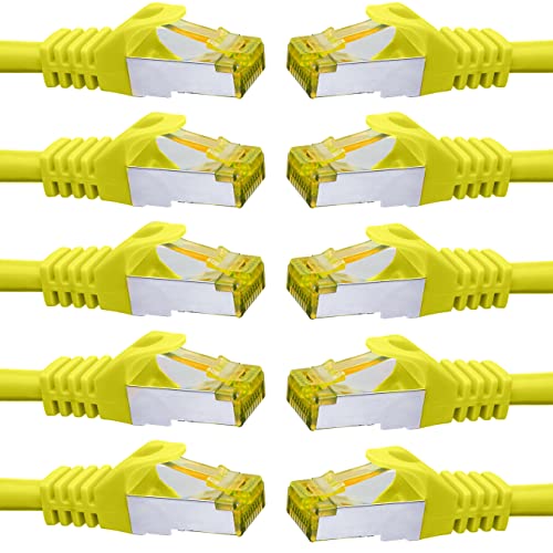 BIGtec LAN Kabel 10 Stück 1,5m Netzwerkkabel CAT7 Ethernet Internet Patchkabel CAT.7 gelb Gigabit doppelt geschirmt Netzwerke Router Switch 2 x Stecker RJ45 kompatibel zu CAT.5 CAT.6 CAT.6a CAT.8 von BIGtec