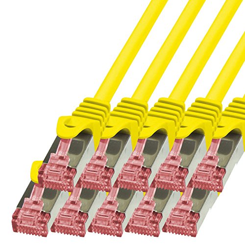 BIGtec LAN Kabel 10 Stück 10m Netzwerkkabel Ethernet Internet Patchkabel CAT.6 gelb Gigabit SFTP doppelt geschirmt für Netzwerke Modem Router Switch 2 x RJ45 kompatibel zu CAT.5 CAT.6a CAT.7 Stecker von BIGtec