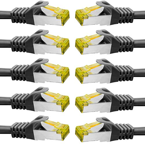 BIGtec LAN Kabel 10 Stück 1m Netzwerkkabel CAT7 Ethernet Internet Patchkabel CAT.7 schwarz Gigabit doppelt geschirmt Netzwerke Router Switch 2 x Stecker RJ45 kompatibel zu CAT.5 CAT.6 CAT.6a CAT.8 von BIGtec