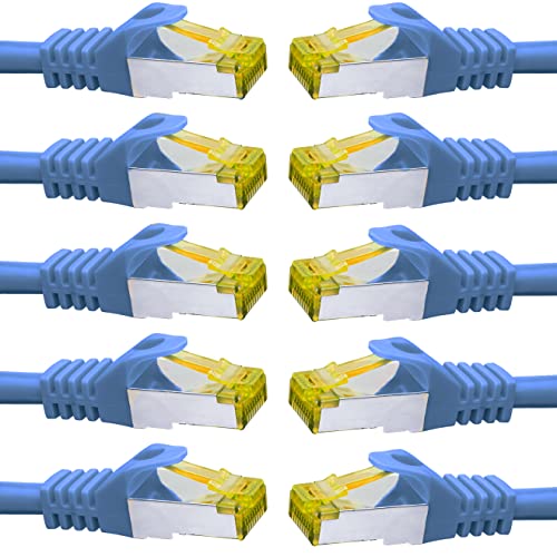 BIGtec LAN Kabel 10 Stück 2m Netzwerkkabel CAT7 Ethernet Internet Patchkabel CAT.7 blau Gigabit doppelt geschirmt Netzwerke Router Switch 2 x Stecker RJ45 kompatibel zu CAT.5 CAT.6 CAT.6a CAT.8 von BIGtec