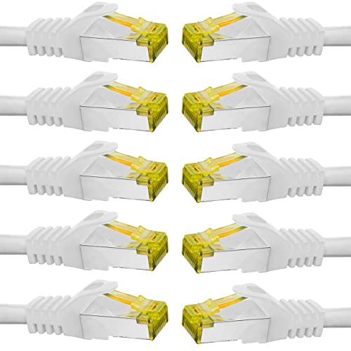 BIGtec LAN Kabel 10 Stück 3m Netzwerkkabel CAT7 Ethernet Internet Patchkabel CAT.7 weiß Gigabit doppelt geschirmt Netzwerke Router Switch 2 x Stecker RJ45 kompatibel zu CAT.5 CAT.6 CAT.6a CAT.8 von BIGtec