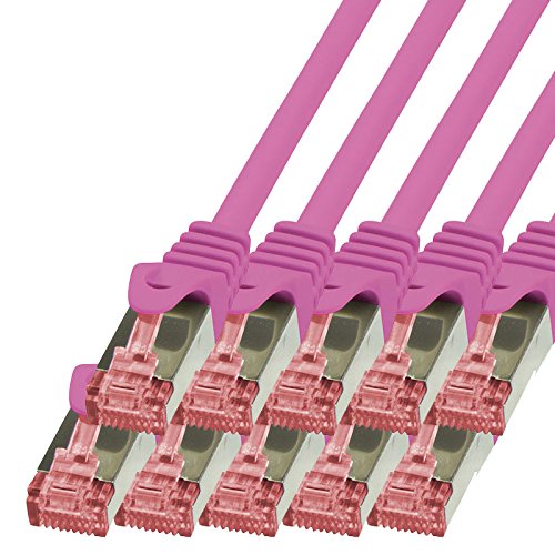 BIGtec LAN Kabel 10 Stück 5m Netzwerkkabel Ethernet Internet Patchkabel CAT.6 Magenta Gigabit SFTP doppelt geschirmt für Netzwerke Modem Router Switch kompatibel zu CAT.5 CAT.6a CAT.7 Stecker von BIGtec