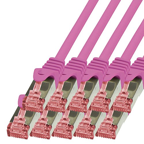 BIGtec LAN Kabel 10 Stück 7,5m Netzwerkkabel Ethernet Internet Patchkabel CAT.6 Magenta Gigabit SFTP doppelt geschirmt für Netzwerke Modem Router Switch kompatibel zu CAT.5 CAT.6a CAT.7 Stecker von BIGtec