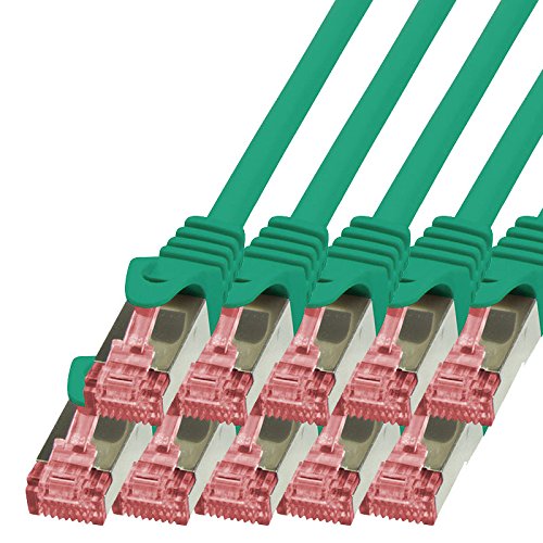 BIGtec Lan Kabel 10 Stück 7,5m Netzwerkkabel Ethernet Internet Patchkabel CAT.6 grün Gigabit SFTP doppelt geschirmt für Netzwerke Modem Router Switch 2 x RJ45 kompatibel zu CAT.5 CAT.6a CAT.7 Stecker von BIGtec