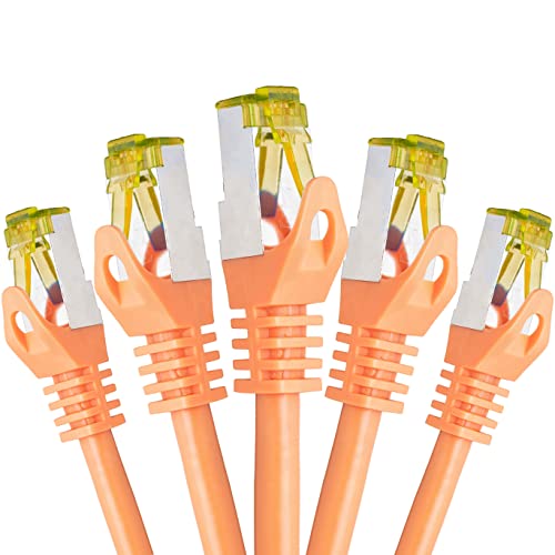 BIGtec LAN Kabel 5 Stück 1,5m Netzwerkkabel CAT7 Ethernet Internet Patchkabel CAT.7 orange Gigabit doppelt geschirmt Netzwerke Router Switch 2 x Stecker RJ45 kompatibel zu CAT.5 CAT.6 CAT.6a CAT.8 von BIGtec