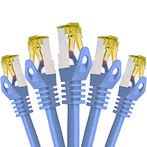 BIGtec LAN Kabel 5 Stück 10m Netzwerkkabel CAT7 Ethernet Internet Patchkabel CAT.7 blau Gigabit doppelt geschirmt Netzwerke Router Switch 2 x Stecker RJ45 kompatibel zu CAT.5 CAT.6 CAT.6a CAT.8 von BIGtec