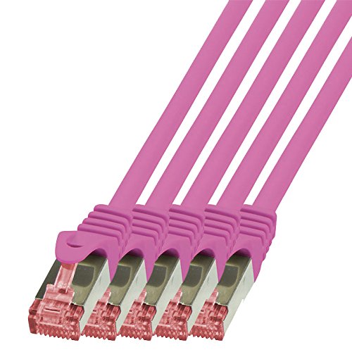 BIGtec LAN Kabel 5 Stück 15m Netzwerkkabel Ethernet Internet Patchkabel CAT.6 Magenta Gigabit SFTP doppelt geschirmt für Netzwerke Modem Router Switch kompatibel zu CAT.5 CAT.6a CAT.7 Stecker von BIGtec