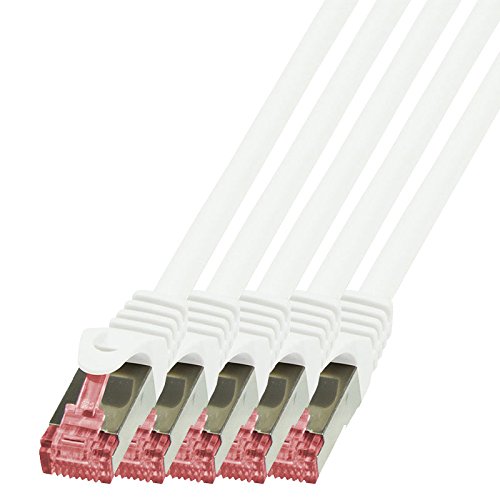 BIGtec LAN Kabel 5 Stück 15m Netzwerkkabel Ethernet Internet Patchkabel CAT.6 weiß Gigabit SFTP doppelt geschirmt für Netzwerke Modem Router Switch 2 x RJ45 kompatibel zu CAT.5 CAT.6a CAT.7 Stecker von BIGtec
