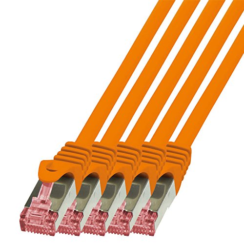 BIGtec LAN Kabel 5 Stück 25m Netzwerkkabel Ethernet Internet Patchkabel CAT.6 orange Gigabit SFTP doppelt geschirmt für Netzwerke Modem Router Switch 2 x RJ45 kompatibel zu CAT.5 CAT.6a CAT.7 Stecker von BIGtec
