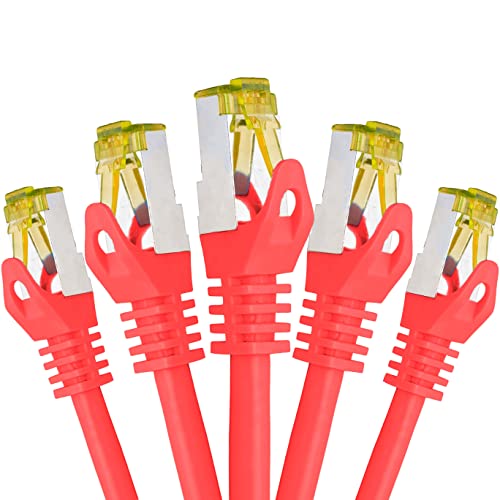 BIGtec LAN Kabel 5 Stück 7,5m Netzwerkkabel CAT7 Ethernet Internet Patchkabel CAT.7 rot Gigabit doppelt geschirmt Netzwerke Router Switch 2 x Stecker RJ45 kompatibel zu CAT.5 CAT.6 CAT.6a CAT.8 von BIGtec