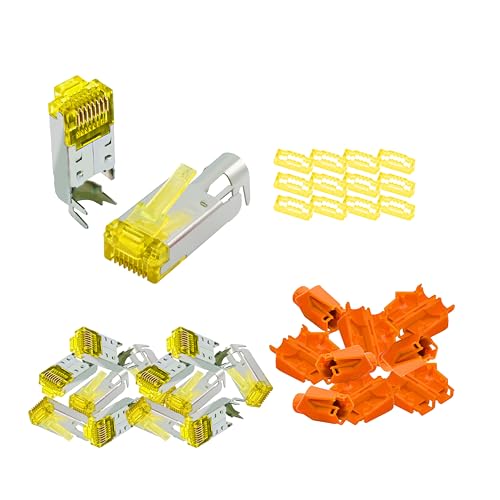 BIGtec RJ45 Stecker Netzwerkstecker 10 Stück Hirose TM31 orange Hochgeschwindigkeits Verbindung für 10G-Ethernet AWG 24-27 für CAT 6 CAT 6a CAT 7 Kabel von BIGtec