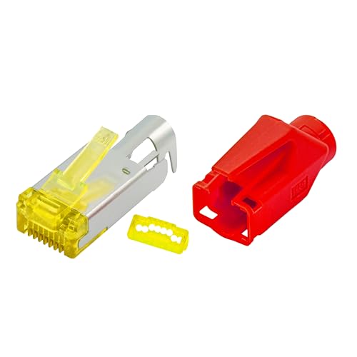 BIGtec RJ45 Stecker Netzwerkstecker 10 Stück Hirose TM31 rot Hochgeschwindigkeits Verbindung für 10G-Ethernet AWG 24-27 für CAT 6 CAT 6a CAT 7 Kabel von BIGtec