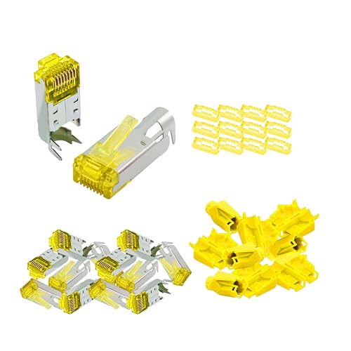 BIGtec RJ45 Stecker Netzwerkstecker 100 Stück Hirose TM31 gelb Hochgeschwindigkeits Verbindung für 10G-Ethernet AWG 24-27 für CAT 6 CAT 6a CAT 7 Kabel von BIGtec