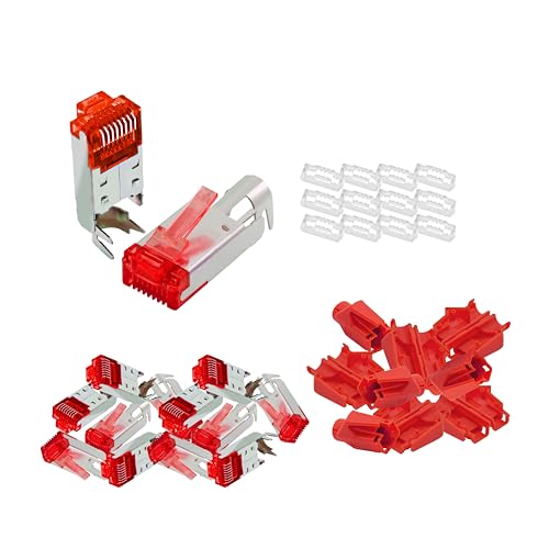 BIGtec RJ45 Stecker Netzwerkstecker 25 Stück Hirose TM21 rot Hochgeschwindigkeits Verbindung für Gigabit Ethernet 1000BASE-T und Fast Ethernet 100BASE-TX AWG 24-27 von BIGtec