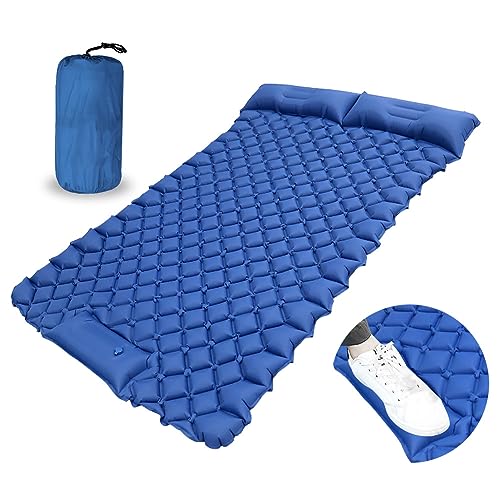 BIHEE Doppel Isomatte Camping Selbstaufblasend Aufblasbare Verdicken 8,5cm，Ultraleicht Outdoor Isomatte mit Fußpresse Pumpe und Kissen, Campingbett für Zelt, Rucksackreisen, Wandern, Strand von BIHEE