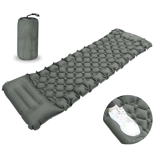 BIHEE Isomatte Camping Selbstaufblasend Aufblasbare Ultraleicht Outdoor Isomatte mit Fußpresse Pumpe und Kissen, Verdicken 8 cm Campingbett für Zelt, Rucksackreisen, Wandern, Strand (Marineblau) von BIHEE