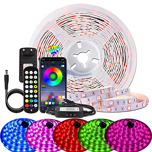 BIHRTC 7.5m 24.6ft RGB LED Strip LED Streifen Licht Led Lichterkette mit Fernbedienung Farben, App-Steuerung, Musik Sync, LED Band für Schlafzimmer Zuhause Schrankdek Innenbereich von BIHRTC