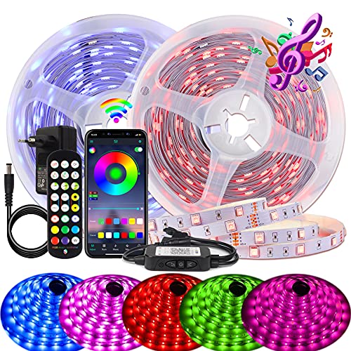 BIHRTC LED Strip 22m RGB LED Streifen Led Lichterkette mit Fernbedienung, Farben, App-Steuerung, Musik Sync, Dimmbar, Farbwechsel 5050 LED Band für Schlafzimmer Zuhause Schrankdek von BIHRTC