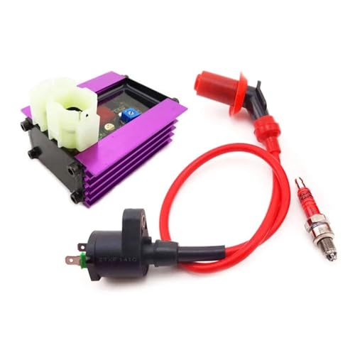BIISVM Statorspule Racing-Einsteller AC CDI + GY6-Zündspule + 3-Elektroden-A7TC-Zündkerze Für GY6 50cc QMB139 125cc 150cc ATV Quad Scooter Moped Zündspule von BIISVM